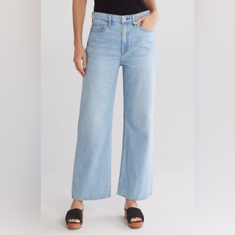 rag & bone Lori Mid Rise Wide Leg Rhinestone Denim Jean Light Wash Jewel Size 28